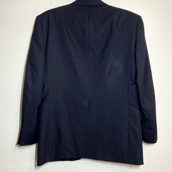 Vintage Hart Schaffner Marx Pinstripe Suit Wool Jacket Pant Pleated Navy 41R - Picture 9 of 9
